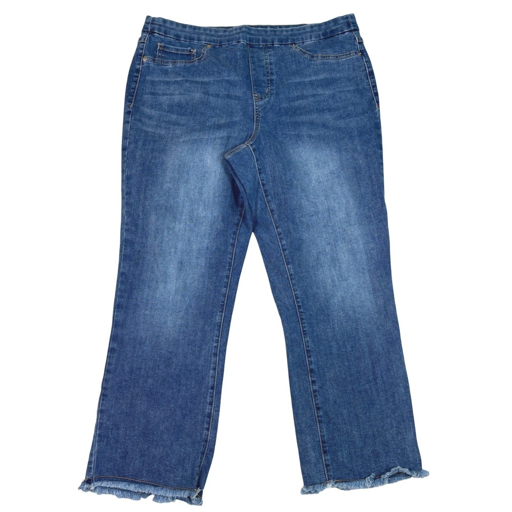 Tribal Jeans Womens Blue Pull On Cropped Raw Fringe Hem Denim Pants Size 14